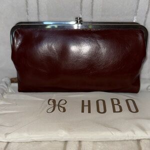 HOBO Rich Brown Leather Clutch Lauren with Silver Accents